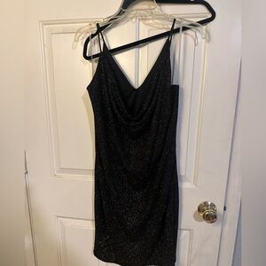 Sparkle Cowl Neck Mini Dress in Black